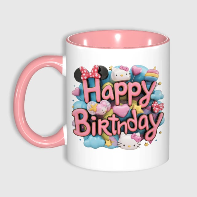 Hello Kitty Happy Birthday Pink Accent Coffee Mug for Birthday Gifts