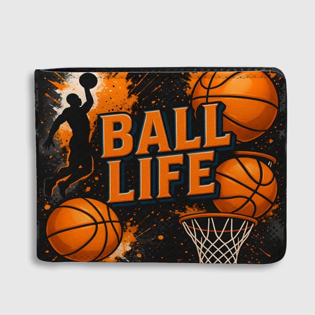 Ball Life Basketball Printed Bifold Wallet for Hoop Fans Birthday Holiday Gifts
