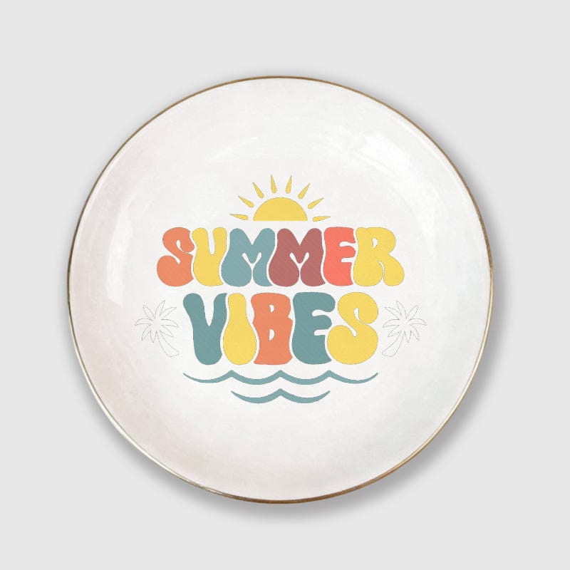 Summer Vibes Retro Gold Rim Ceramic Jewelry Tray for Summer Gift