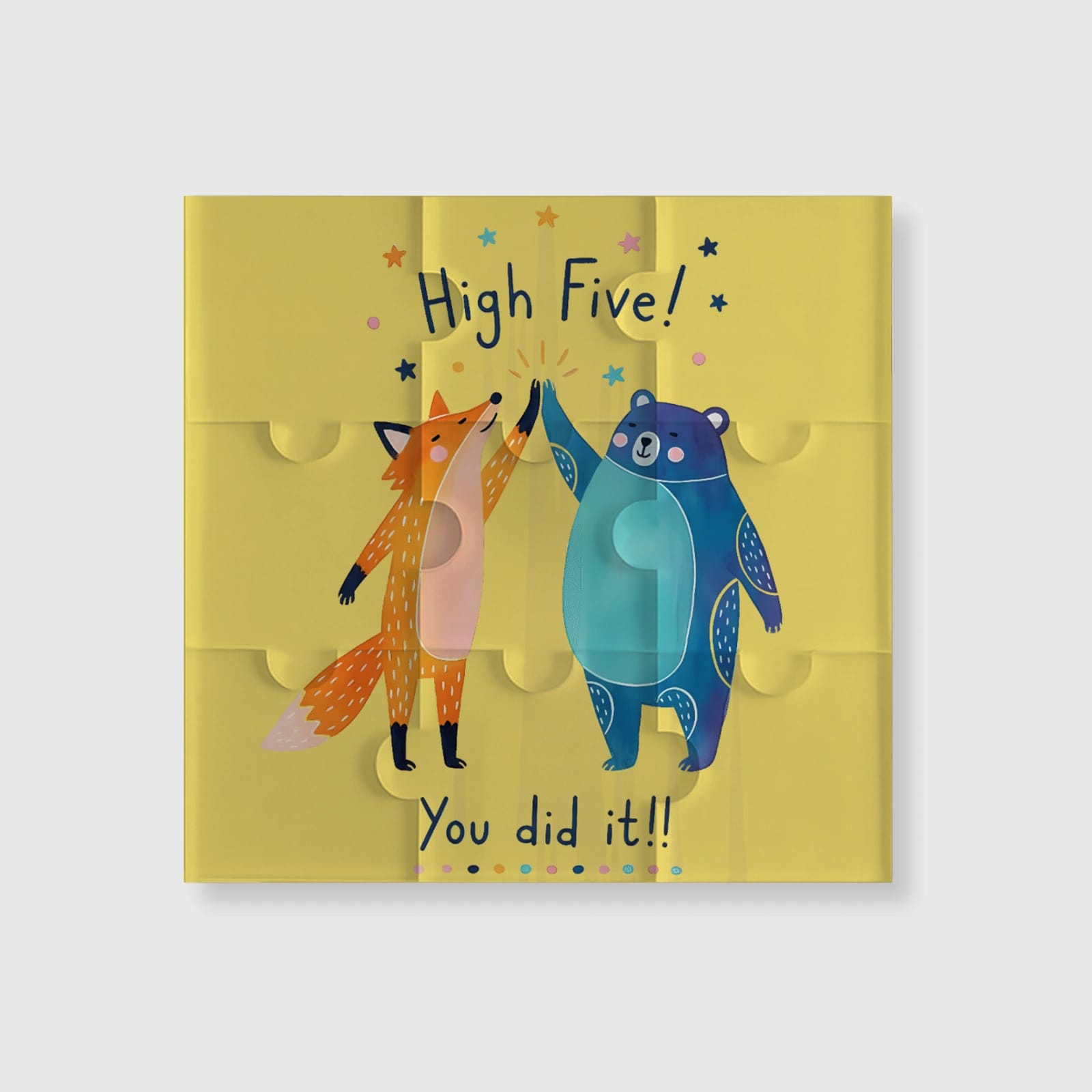 High Five Fox Bear Jigsaw Fridge Magnet for Congrats Gifts