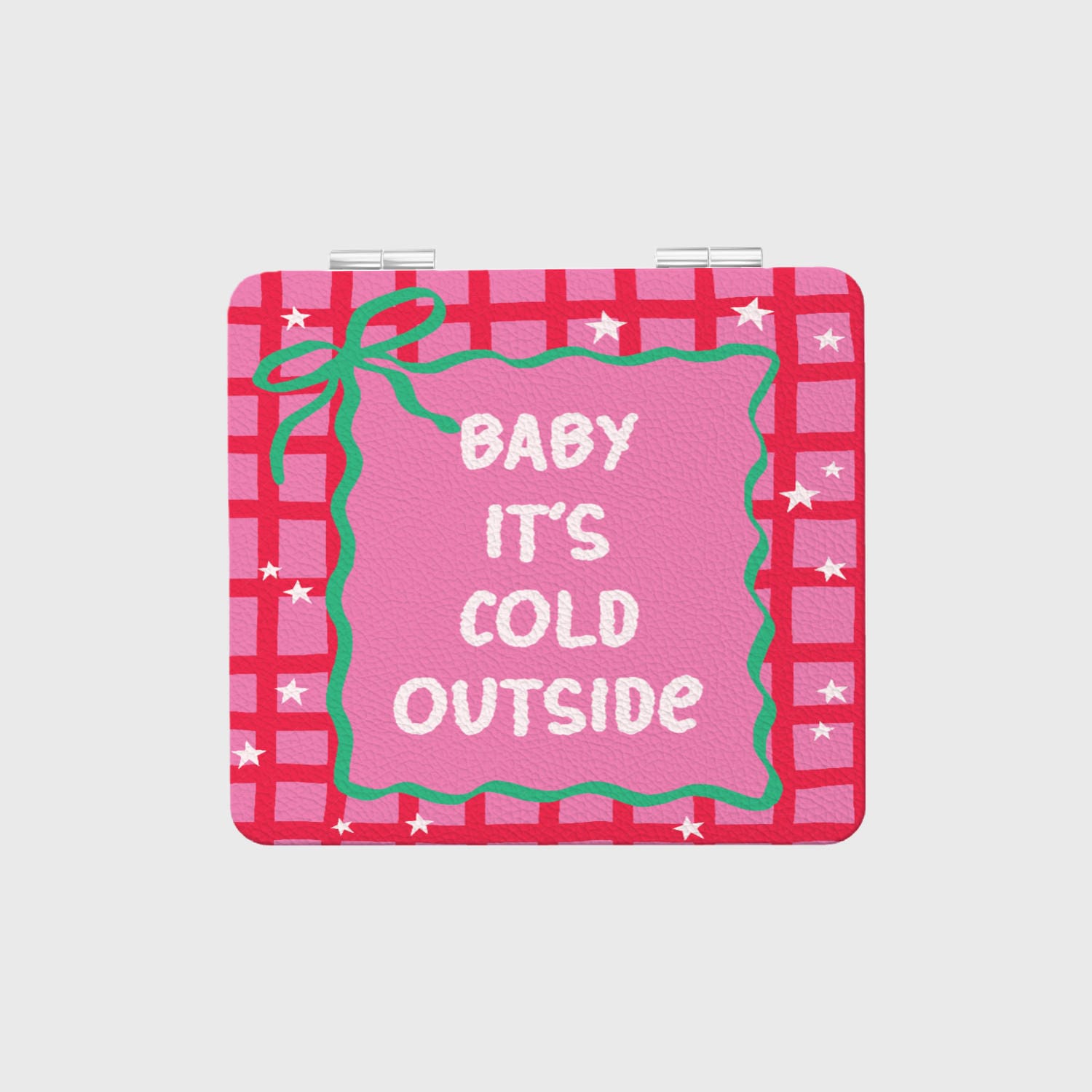 Pink Plaid Winter Compact Mirror Christmas Gift for Her