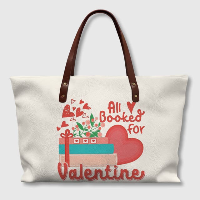 Book Lover Valentine PU Leather Tote Bag for Daily Use