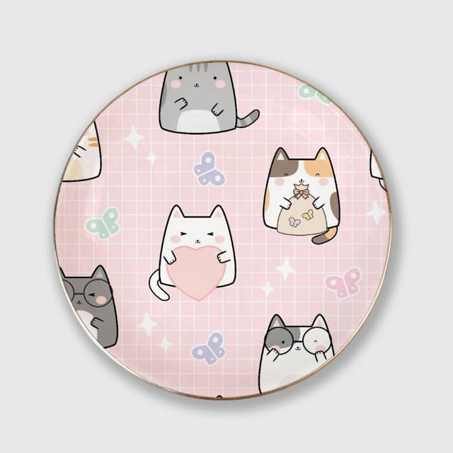 Kawaii Cat Print Ceramic Trinket Tray for Cat Lovers Gifts