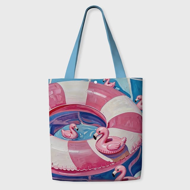 Pink Flamingo Canvas Tote Bag for Summer Lovers Gift