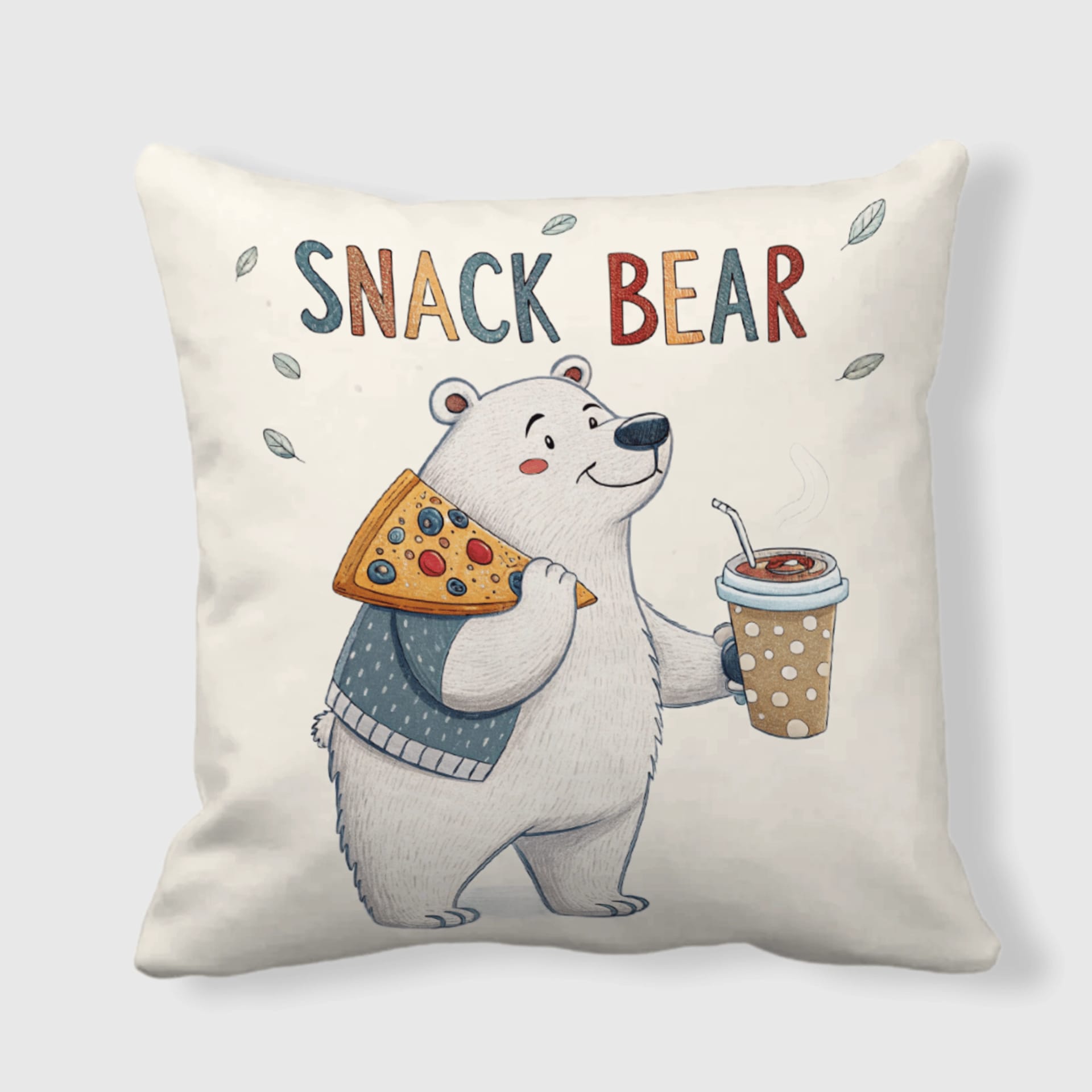 Cute Snack Bear Throw Pillow for Animal Lovers Home Decor