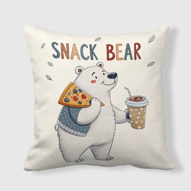 Cute Snack Bear Throw Pillow for Animal Lovers Home Decor