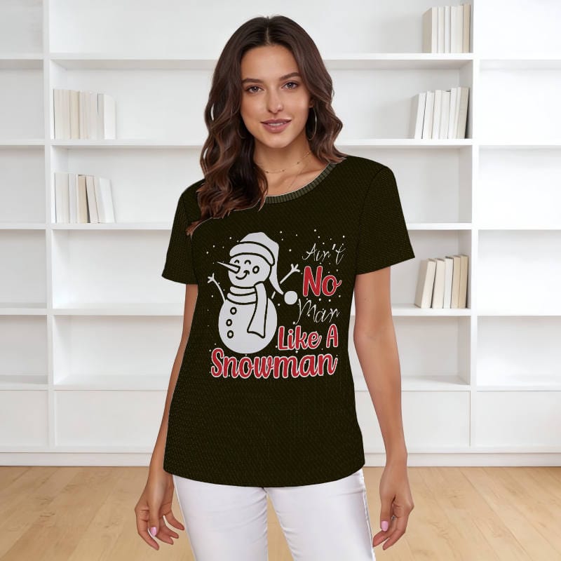 Funny Snowman Quote Crew Neck T-Shirt for Women Christmas