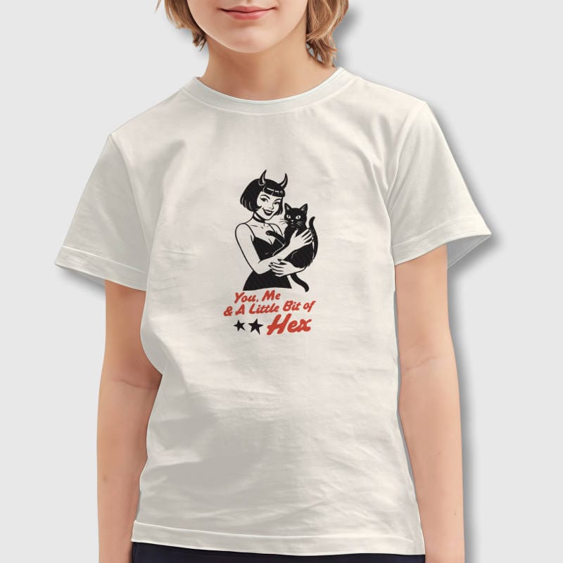 Retro Hex Black Cat Kids T-Shirt for Halloween Gift