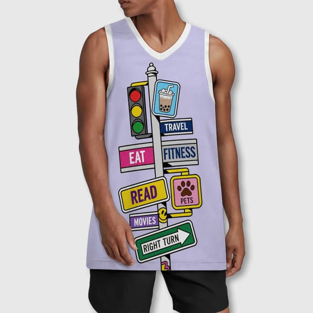 Funny Road Sign Basketball Jersey for Pet Lovers Daily Use