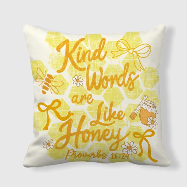 Kind Words Honey Bee Bible Verse Throw Pillow for Home Gifts