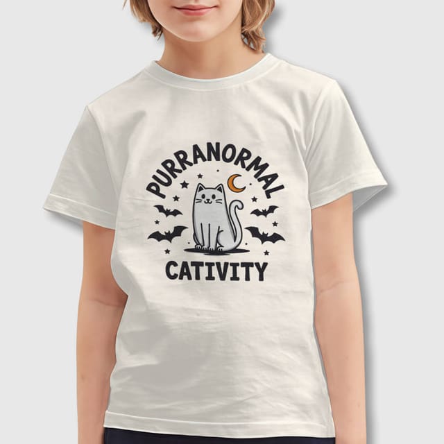 Purranormal Cat Halloween Kids Short Sleeve Tee for Boys Girls