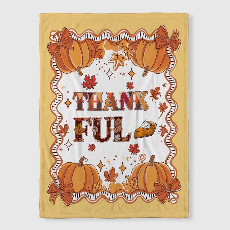 Thankful Pumpkin Fleece Blanket for Family Thanksgiving Gift