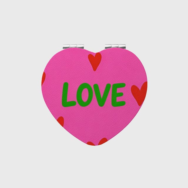 Love Print Heart Compact Makeup Mirror for Her Valentine Gift