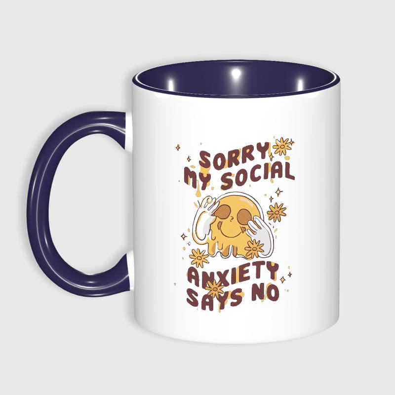 11oz Navy Blue Handle & Inner White Ceramic Coffee Mug - 1