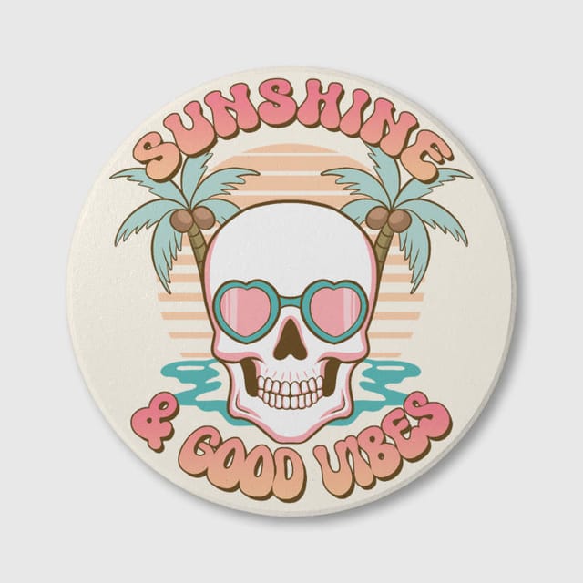 Sunshine Skull Ceramic Coaster for Summer Gift