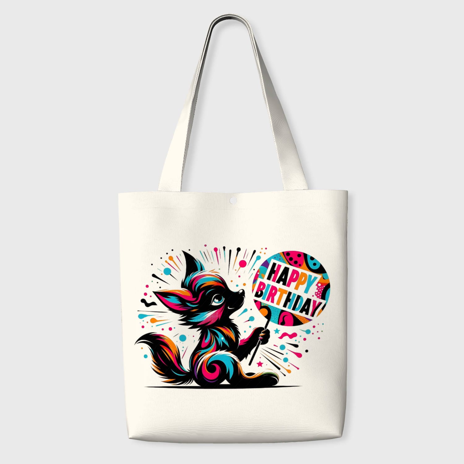 Colorful Fox Polyester Tote Bag for Pet Lovers Birthday Gift