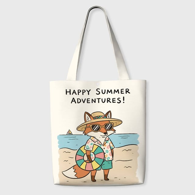Cute Beach Fox Reusable Tote Bag for Summer Outings Gift
