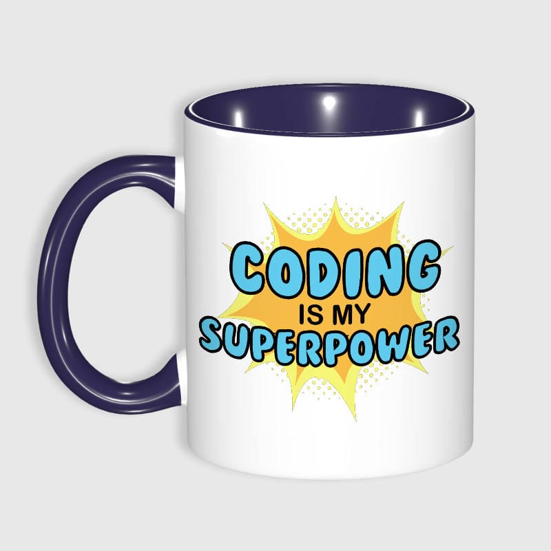 Coding Superpower 11oz Navy Accent Mug for Programmers Gift