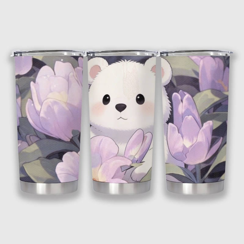 Cute Floral Bear Stainless Steel Tumbler for Pet Lovers Gift