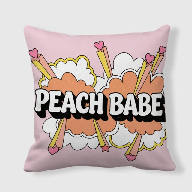 Peach Babe Retro Print Throw Pillow for Bedroom Home Decor