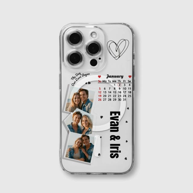 Custom Couple Photo Calendar MagSafe iPhone Case for Anniversary Gift