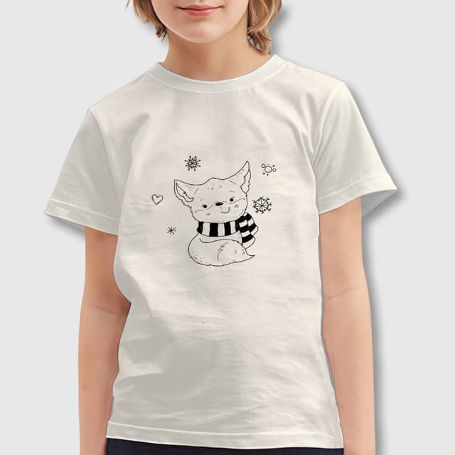 Cute Winter Fox Kids T-Shirt for Winter Wear Holiday Gift