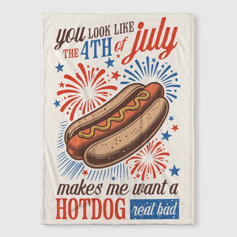 Funny 4th of July Hot Dog Fleece Blanket for Patriotic Gifts