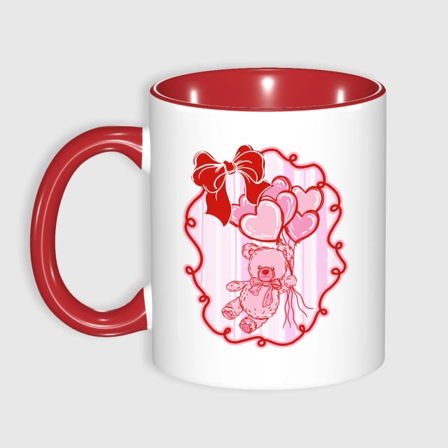 Pink Teddy Heart Balloon Accent Mug for Valentine's Day Gift