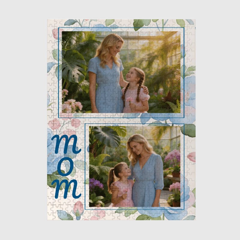Floral Custom Photo Puzzle for Mom Mother's Day Gift