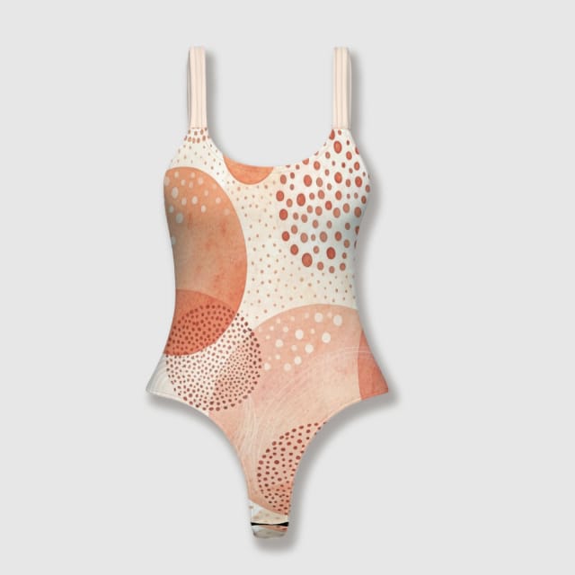 Terracotta Boho Dot Thong Bodysuit for Women Summer Beach