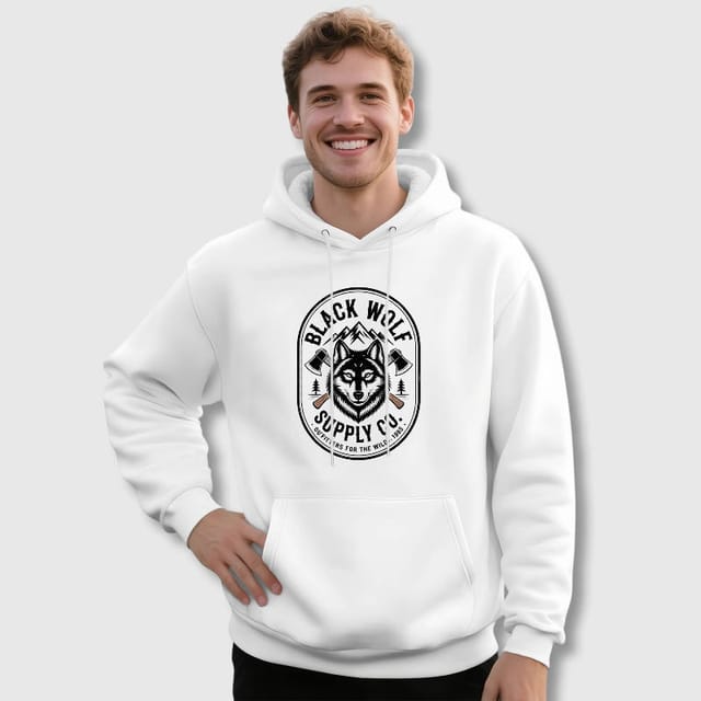 Black Wolf Graphic Hoodie for Outdoor Lovers Winter Wear