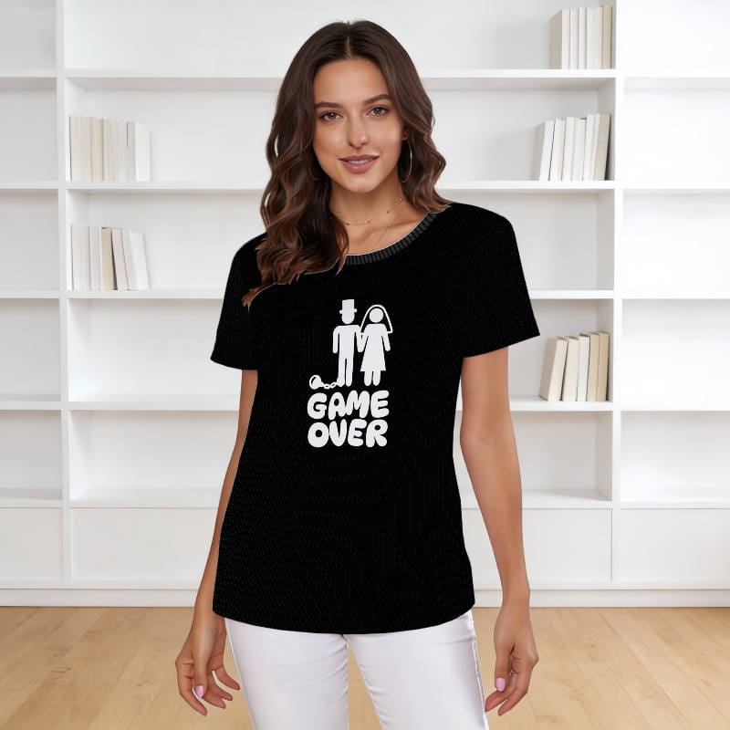 Funny Game Over Wedding Crewneck T-Shirt for Newlyweds