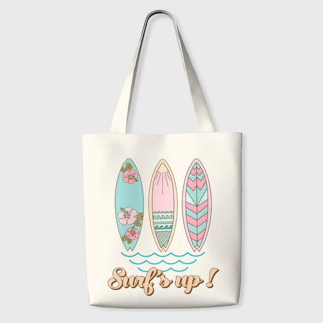 Surfboard Hibiscus Tote Bag for Beach Lovers Summer Daily Use
