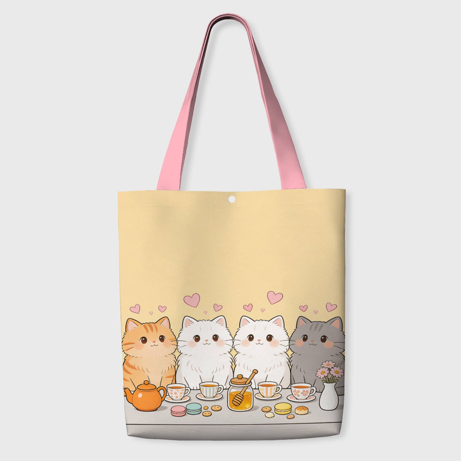 Cute Tea Party Cat Tote Bag for Cat Lovers Daily Gift