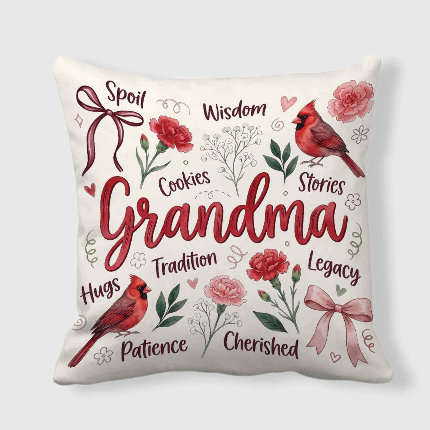 Grandma Cardinal Floral Pillow Mother's Day Gift