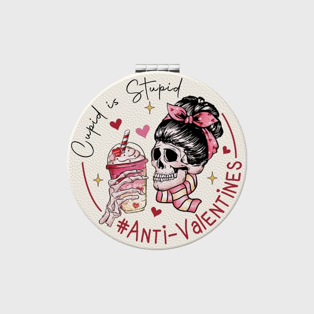 Funny Anti-Valentine Skull Pocket Makeup Mirror for Singles Valentine Gift