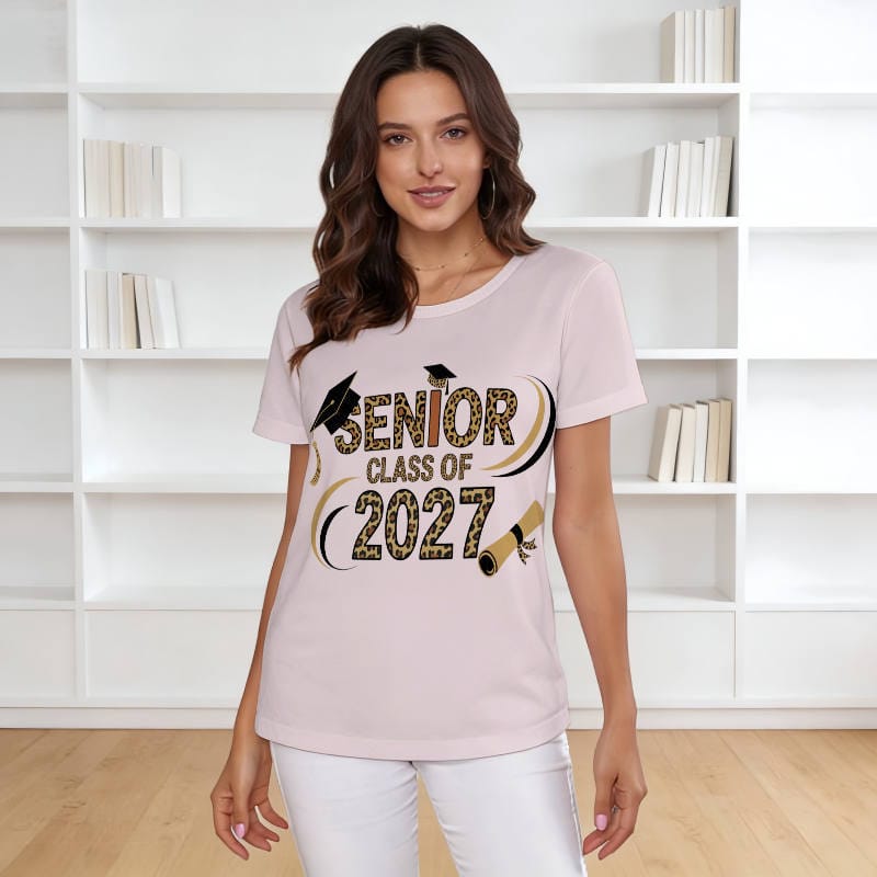 Leopard Print Senior 2027 T-Shirt for Graduation Back To School