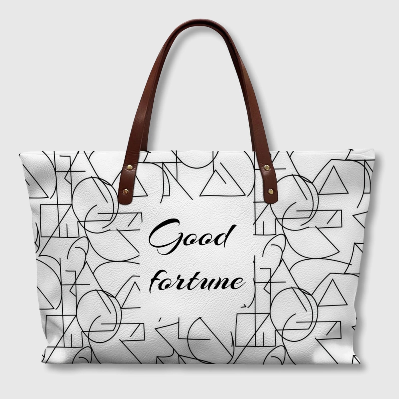 Minimalist Line Art Good Fortune PU Tote Bag for Daily Use