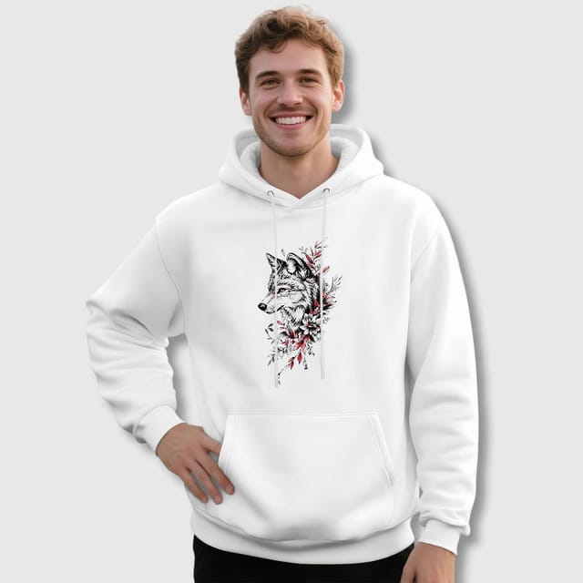 Floral Wolf Fleece Hoodie for Wolf Lovers Daily Wear