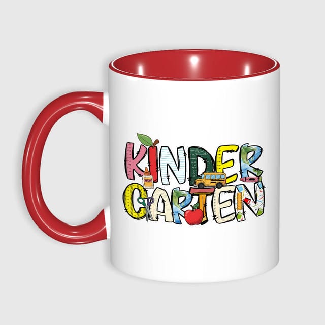 Kindergarten Themed 11oz Red Mug for Teacher Back to School Gift