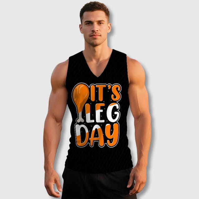 Funny Turkey Leg Day V-Neck Tank Vest for Men Gym Workouts