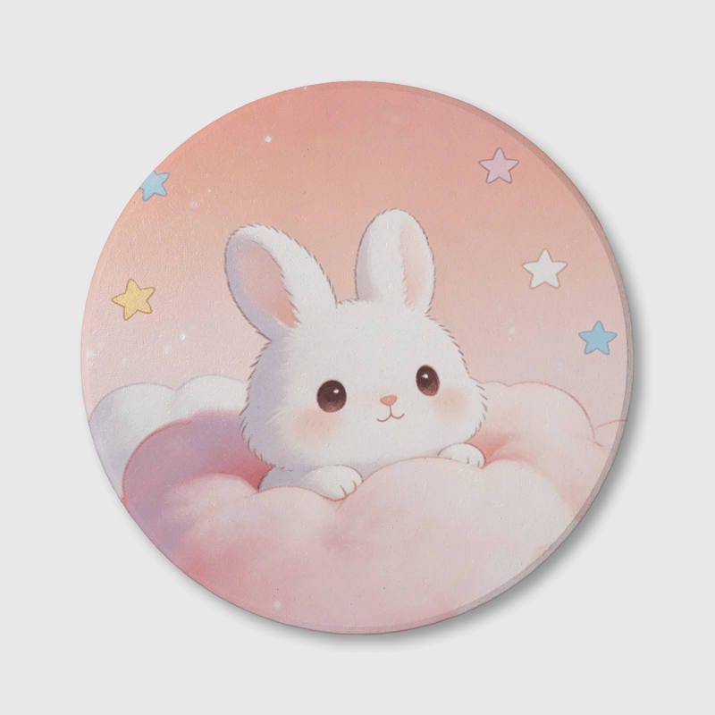 Cute Kawaii Bunny Ceramic Coaster for Rabbit Lovers Easter Gift - 1