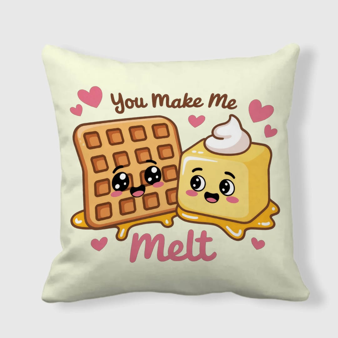 Cute Waffle Butter Pun Throw Pillow for Couples Valentine Gift - 1