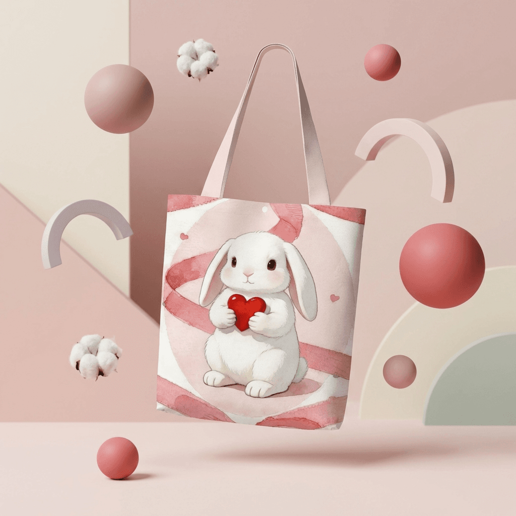 Cute Heart Bunny Canvas Tote Bag - Gift for Her
