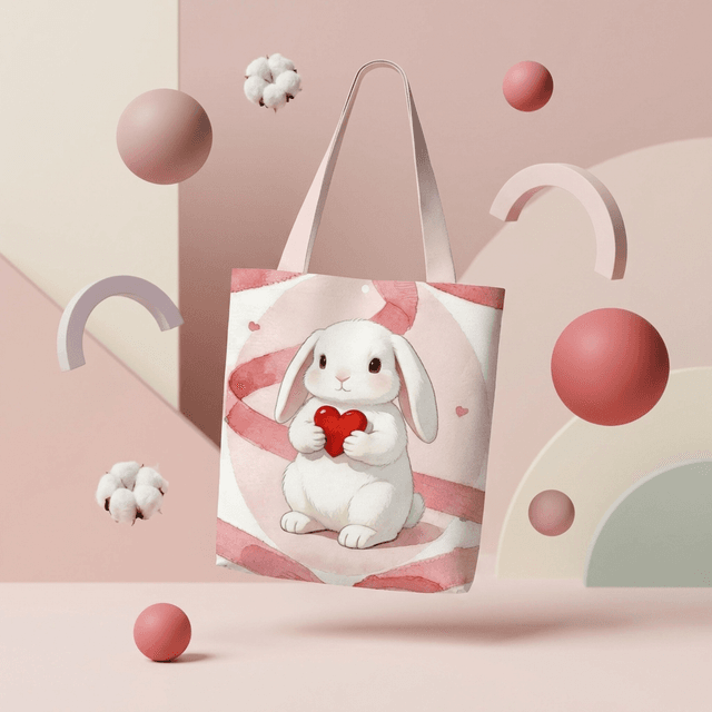 Cute Heart Bunny Canvas Tote Bag - Gift for Her