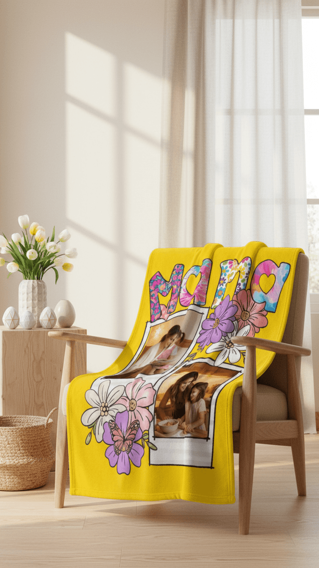 Custom Mama Photo Fleece Blanket - Personalized Gift for Mom