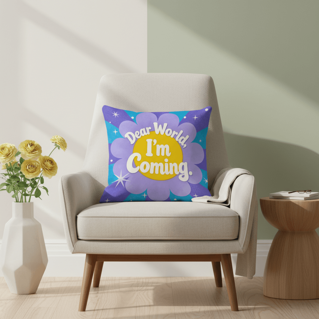 'Dear World, I'm Coming' Double-Sided Pillow | Baby Shower Gift