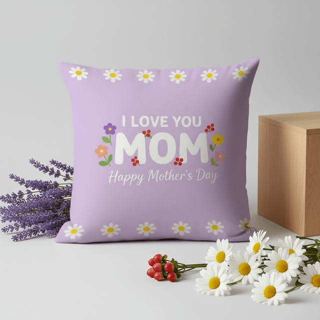 Mother's Day Double-Sided Satin Pillow | 'I Love You Mom' Gift for Mom