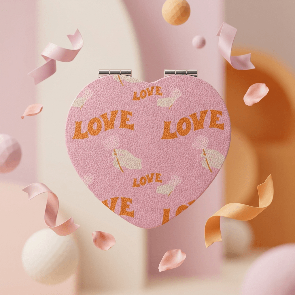 Heart Shaped PU Compact Mirror - Portable Makeup Gift for Her - 1
