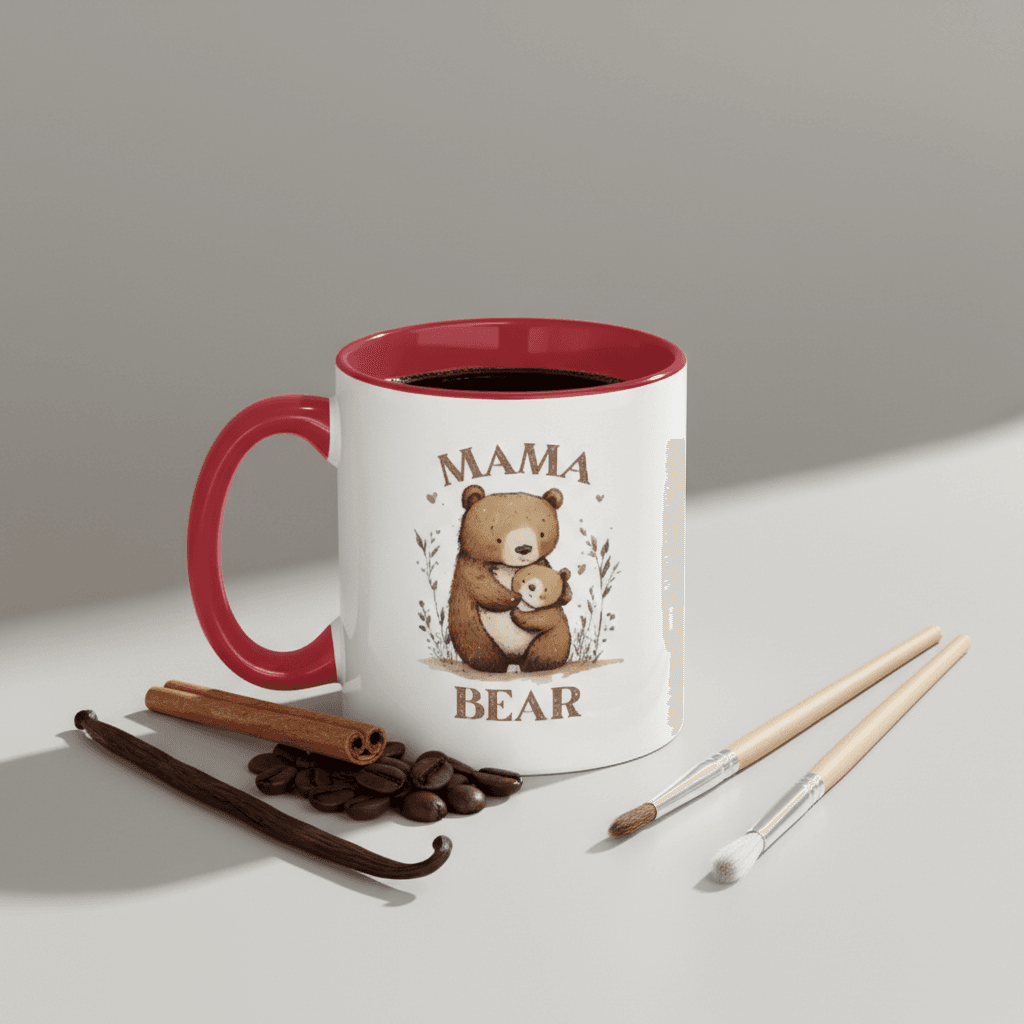 Custom Mama Bear 11oz Red Accent Mug - Personalized Gift for Mom, Mother's Day Present